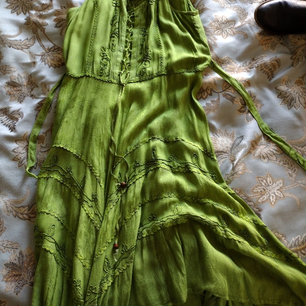 Indian Tropical Fashion green hippie dress.
